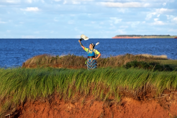 Mi'kmaq, Woman, grass, ocean